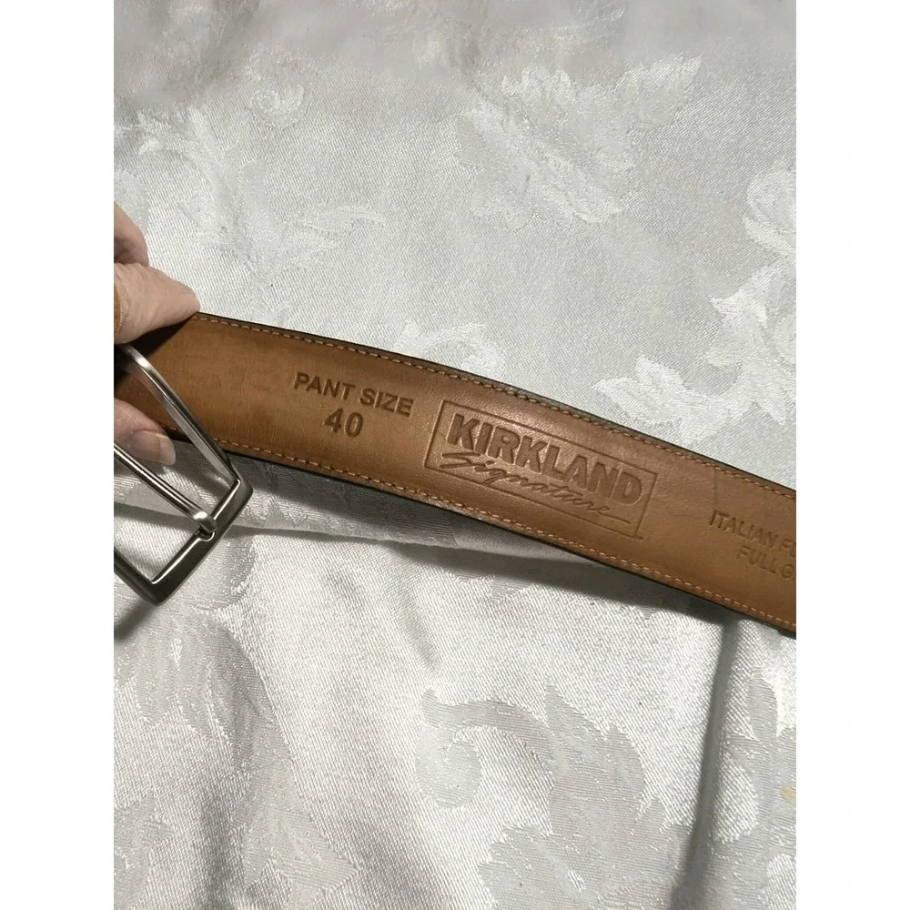 Kirkland Mens Italian Full Grain Leather Black Dress Uniform Belt Sz 40 Stitched